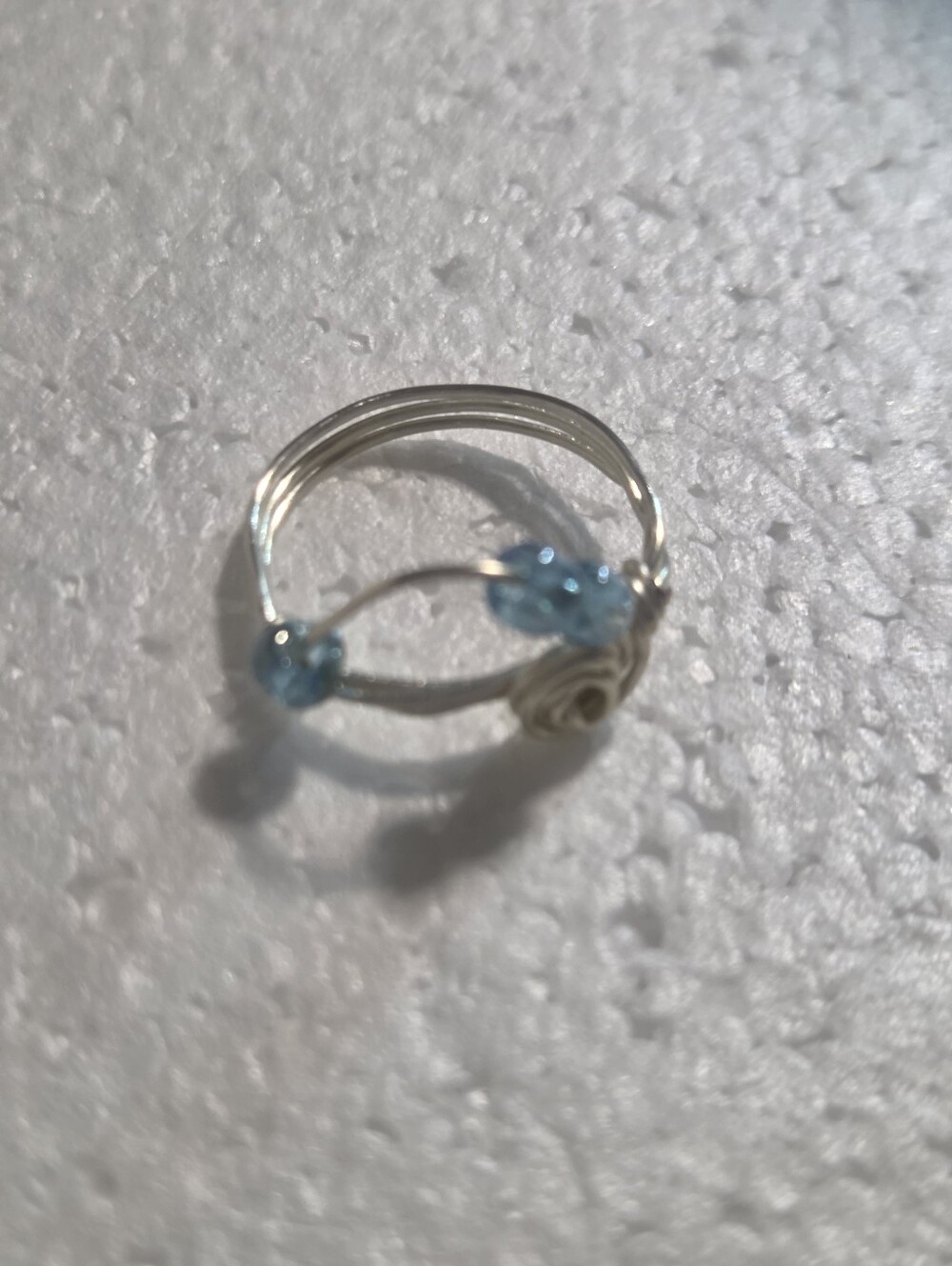 Handcrafted Silver Wire Wrapped And Blue Crystal Fidget Ring